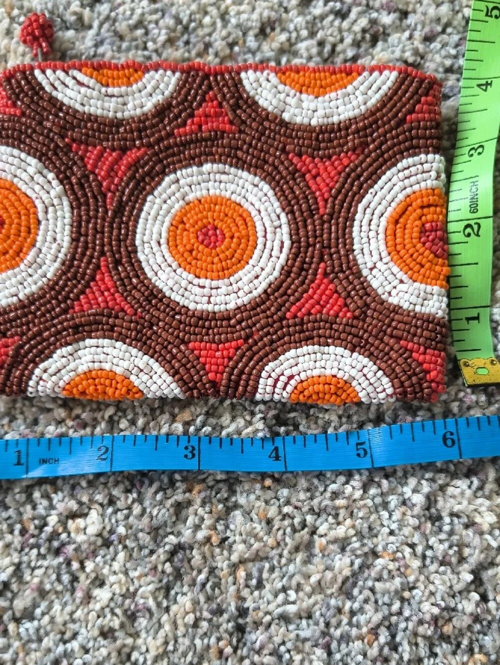 Hand-Beaded Women’s Clutch - Brown, Orange & White